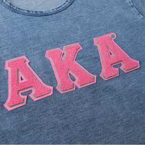 Chemise en denim chenille AKA pour femme, broderie de lettres grecques, col rond, haut décontracté de haute qualité - Product Image 5