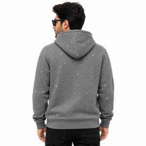 Sweat à capuche zippé gris pour homme avec imprimé étoiles, style strass personnalisé, sweat-shirt à capuche entièrement zippé, streetwear décontracté, mode, OEM - Product Image 4