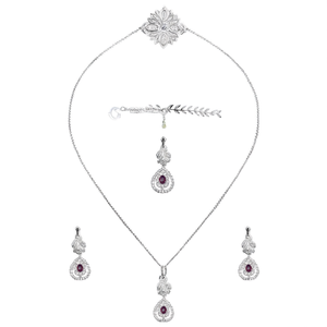 Ensemble de bijoux fins plaqués argent avec motif feuille, comprenant des boucles d'oreilles et un maang tika pour femmes, pour un usage quotidien - Product Image 2