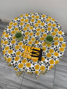 Custom Luxury Boho Floral Block Print Washable Handmade Vintage Cotton Cover Square <b>Tablecloth</b> Includes Napkin Placemat - Product Image 3