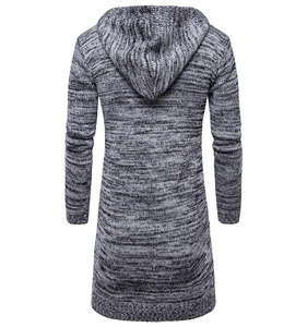 <b>Men's</b> <b>Long</b> Hooded Knit <b>Cardigan</b> Solid Color Full Sleeve V-Neck With Front Pockets Winter Wear Acrylic Material - Product Image 2