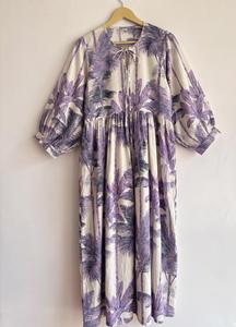 Vestido Midi Informal para Mujer, Tejido con Estampado a Mano, Estilo Bohemio Floral de Verano, Lavable, 100% Algodón, Corte Regular, Informal, Vintage - Product Image 1