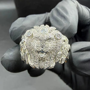 Anillo de Lujo para Hombre con Cabeza de León, Chapado en Oro sobre Plata 925, Diamantes Tallados Certificados IGI, Estilo Hip Hop, para Boda o Fiesta - Product Image 6