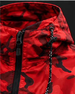 Veste d'hiver pour homme, coupe régulière, en polyester, coupe-vent, respirante, à fermeture éclair, couleur rouge unie, style sportif streetwear - Product Image 2