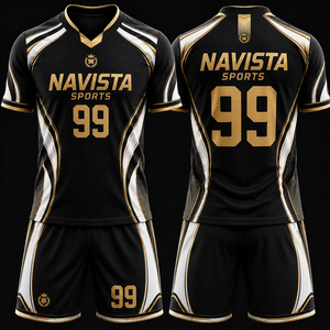 ชุดเสื้อและกางเกงฟุตบอลแบบสั่งทำพิเศษ 100% โพลีเอสเตอร์ ระบายอากาศได้ดี ป้องกันรังสียูวี ชุดทีมสำหรับการแข่งขันและการฝึกซ้อม - Product Image 1
