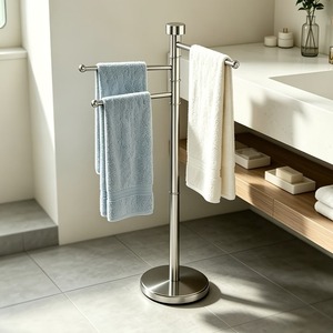 Moderno Toallero de Pie de Hierro para Baño, Ahorra Espacio, con Almacenamiento, Plegable, Organizador de Ropa de Cama Multinivel para Hogar, Hotel, Spa - Product Image 2
