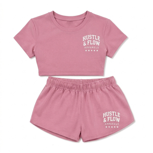 Hot Selling Women's Summer Polyester/Cotton Breathable Shorts <b>Set</b> Short Sleeve O Neck Crop T Shirt And Shorts <b>Set</b> - Product Image 1