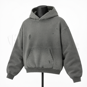 เสื้อฮู้ดดี้โอเวอร์ไซส์สีเทาล้วน ผ้าฝ้ายเฟรนช์เทอร์รี่ สำหรับผู้ชาย สวมใส่สบายๆ ในฤดูใบไม้ร่วง มีกระเป๋า ดีไซน์เรียบง่าย ทรงปกติ - Product Image 3
