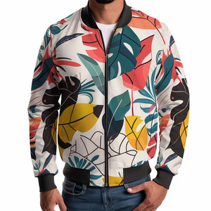 Custom Mens Floral Bomber <b>Jacket</b> Digital Print Birds Flowers Polyester Cotton <b>Zip</b> <b>Up</b> Casual Varsity <b>Jacket</b> OEM - Product Image 4
