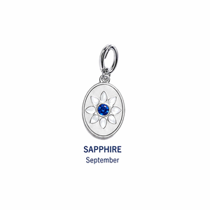 Pendentif en saphir personnalisé OEM en gros, pierre de naissance de septembre, plaqué argent, breloque ovale en forme de fleur, nacre, cristal bleu pétales - Product Image 1