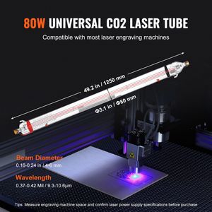Tubo Laser CO2 da 90W, Lunghezza 125 cm, Diametro 7,9 cm, Vetro Borosilicato con Testa in Metallo, 10.000 ore, Attrezzatura Laser ad Alte Prestazioni - Product Image 3