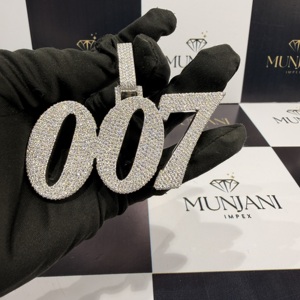 Colgante de Diamante con Corte Brillante Chapado en Oro de Plata S925 con Número Personalizado, Dijes de Moissanita VVS Iced para Rapper, Unisex, Certificado IGI, para Fiesta - Product Image 1