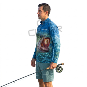 เสื้อเจอร์ซีย์ตกปลาแบบกำหนดเองสำหรับผู้ชาย แห้งเร็ว พิมพ์ลายดิจิทัล โพลีเอสเตอร์ 100% ป้องกันรังสียูวี UPF 50 ผู้ผลิตเสื้อ OEM ODM - Product Image 5