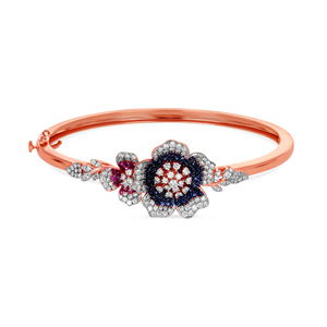 Elegant Classic 14k Rose Gold Floral Diamond <b>Bracelet</b> with Sapphire and <b>Ruby</b> Accents - Product Image 2