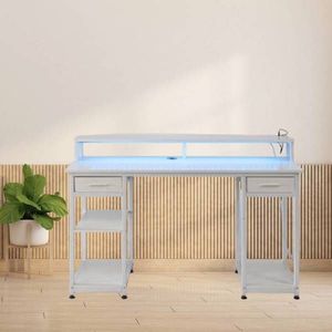 Scrivania per Computer in Truciolato Bianco Effetto Legno con Cassetti in Tessuto Non Tessuto, Scaffale Multistrato 140x50x86cm e 2 Prese USB - Product Image 1