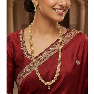 Indian Silver Plated Alloy Zircon Coin Long Necklace Earring Set Ethnic Women's Wedding Jewelry Flower Design Rani Haar - Product Image 3