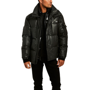 Chaqueta de Cuero Sintético PU Negra para Hombre, con Cuello Alto, Cierre de Cremallera, Resistente al Viento, Gruesa, para Invierno, Casual, Largo Regular - Product Image 4