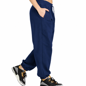 Pantalon large en molleton de coton biologique blanc pour femme, taille mi-haute avec cordon de serrage, coupe décontractée, longueur cheville, couleur unie, printemps - Product Image 3