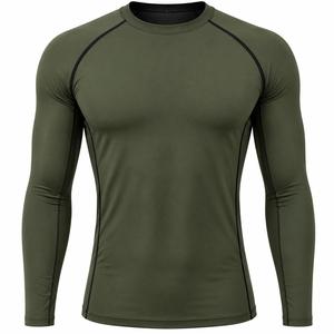 Men's Full Sleeve O-Neck Anti-UV Quick Dry Breathable Eco-Friendly Spandex Rash Guard Olive Green Seamless Fit <b>Athletic</b> Top - Product Image 1