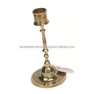 Brass Table Decorative <b>Candle</b> <b>Taper</b> Holder With Engraving Design And Gold Finished For Home Decor For Office Decor - Product Image 1