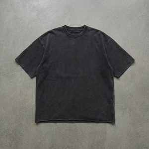 T-shirt vintage surdimensionné délavé à l'acide pour homme, manches courtes, col rond, imprimé, logo au dos, coupe classique, en jersey de coton - Product Image 1
