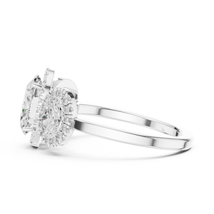 Sterling <b>Silver</b> Three-Stone Halo Oval Moissanite Engagement <b>Ring</b> | <b>Statement</b> Wedding <b>Ring</b> for Women - Product Image 3
