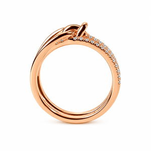 Bague en or rose 14K avec nœud, pavée de diamants de laboratoire, bande enveloppante, bague de luxe avec pierre d'accentuation, design ouvert, bijou de déclaration pour mariage - Product Image 5