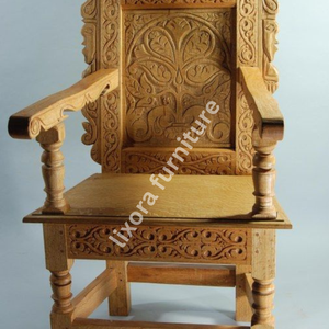 Fauteuil Trône de Luxe Artisanal en Bois Massif, Ornements Floraux Mandala Sculptés, Naturel - Product Image 3