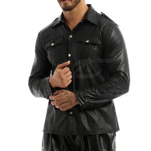 Chemise en cuir véritable pour homme, finition lisse, fermeture boutonnée moderne, coupe ajustée, manches longues, respirante, séchage rapide, durable, tendance - Product Image 2