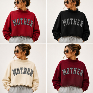 Personalized Gingham Embroidery <b>Chenille</b> Pattern Lettering Gameday Sporty <b>Jumpers</b> Oversized Mock Neck <b>Women</b> Pullover Sweatshirts - Product Image 6