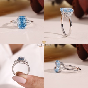 Bague mémorable pour femme en or massif 14 carats avec diamant de laboratoire CVD taille coussin, bleu vif fantaisie, clarté VS1, 3,00 carats, certifié IGI - Product Image 5