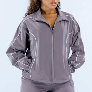 Chaqueta y pantalón deportivos con logo personalizado, estilo truffle, con ribetes, conjunto de dos piezas para mujer, ropa deportiva transpirable, conjunto deportivo para mujer - Product Image 1