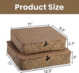 Ensemble de 2 paniers de rangement tressés en jonc de mer rustique, écologiques et de haute qualité, avec couvercle, collection Printemps, couleur personnalisable, multi-usages - Product Image 3