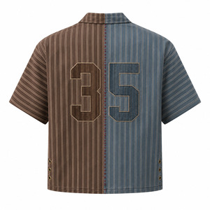 Camisa Retro con Cuello Camp y Rayas Divididas, Estilo Y2K, Oversize, de Manga Corta, para Hombre, Streetwear, con Botones, Venta al por Mayor - Product Image 4
