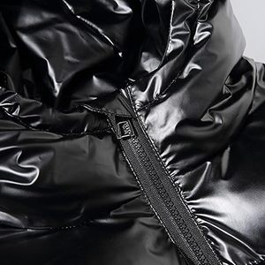 Wholesale Custom Made Coated Canvas Oversized Hooded Glossy Puffer Jacket Waterproof Breathable Winter Glossy Puffer Jackets - Product Image 2