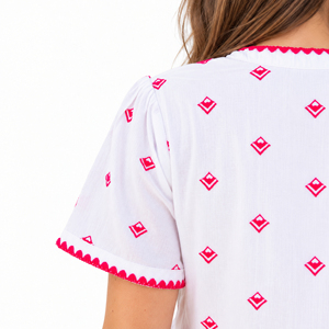 Vestido Casual Blanco Bordado de Manga Corta para Mujer, con Cuello Festoneado, Ropa de Verano para Estar en Casa - Product Image 4