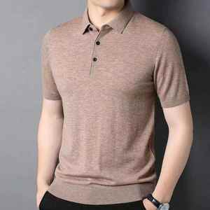 Polo de Punto Fino de Lujo para Hombre 2026, Minimalista, Manga Corta, Corte Entallado, Negro y Azul Pizarra, Ropa Profesional HD - Product Image 4