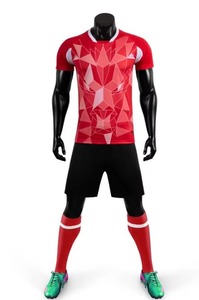 Custom Blue Geometric Soccer Jersey Set Men's Short Sleeve Moisture Wicking Polyester <b>Athletic</b> Fit All Seasons Crew Neck - Product Image 5