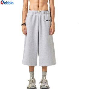 Pantalones Deportivos Cómodos para Hombre, Estilo Urbano, Color Gris, 350 g/m², Felpa Francesa, Cintura Elástica, 3/4 de Longitud, Pierna Ancha, Estilo Holgado - Product Image 5