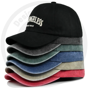 Gorras de Béisbol al por Mayor de Algodón Sarga Sin Estructura con Bordado Personalizado del Logotipo de Los Ángeles, Gorras Estilo Dad de Alta Calidad con Efecto Desgastado - Product Image 3