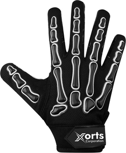 Sweat-Wicking Youth American Football Gloves Wide Receiver Injected Skeleton Bones Design Breathable <b>Hook</b> Loop Closure Unisex - Product Image 1