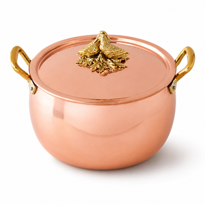 Handcrafted Pure Copper Cooking <b>Pot</b> with Lid Brass Bird Knob Handles Luxury Kitchen Cookware Casserole Serving <b>Pot</b> Wholesale - Product Image 1
