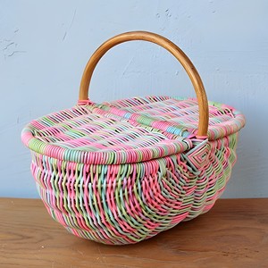 Small rattan hamper cheap cost wholesale eco friendly fiber <b>baskets</b> picnic <b>basket</b> <b>with</b> <b>lid</b> and handle - Product Image 2