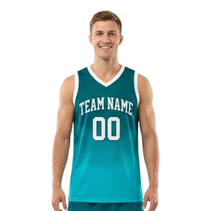 Tenues d'équipe de basketball Ombre pour hommes, maillot sans manches à col en V et short ample assorti avec impression personnalisée de noms et de numéros - Product Image 3