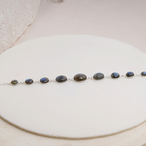 Natural Labradorite <b>Bracelet</b> 925 Sterling Silver Blue Flash Labradorite Oval Cabochon <b>Adjustable</b> Statement <b>Bracelet</b> - Product Image 2