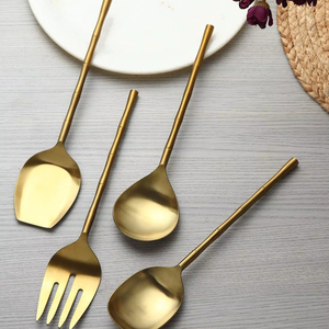 Ensemble de cuillères à salade en acier inoxydable doré, design moderne, passe au lave-vaisselle, pour la cuisine, les hôtels, les maisons, qualité d'exportation - Product Image 1
