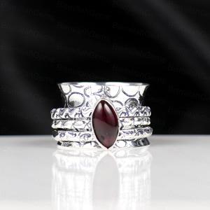 Boho 925 <b>Silver</b> Plated Garnet Cocktail <b>Ring</b> Women's Marquise Stone Bezel Setting Ethnic Jewelry Gift January Birthstone Jewelry - Product Image 4