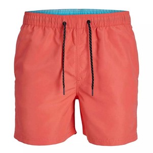 Short de bain décontracté pour homme en toile écologique jaune uni, taille mi-haute élastique, séchage rapide, longueur courte - Product Image 5