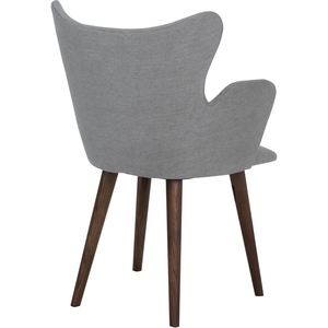 Chaise de salle à manger rembourrée gris clair de style Mid-Century Modern avec dossier haut incurvé et accoudoirs pour le travail à domicile - Product Image 4