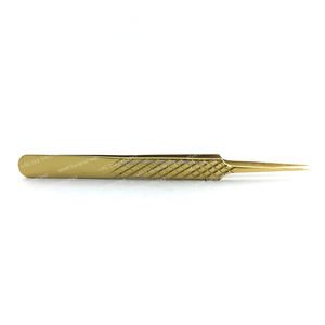 Pinzas para pestañas de acero inoxidable sostenibles japonesas sólidas de Plasma dorado probadas a mano 2025, pinzas para extensión de pestañas con agarre de diamante - Product Image 4